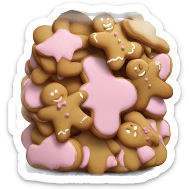 Realistic glass cookie jar with light pink lid full of gingerbread cookies isolated.  sticker