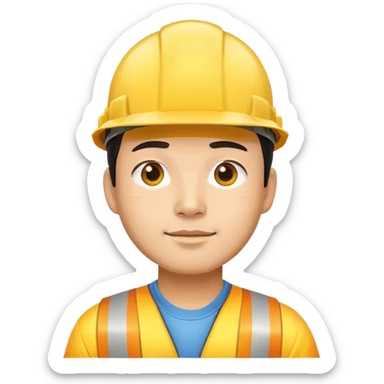 Man of Chinese appearance wearing a yellow construction hat sticker