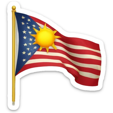 f a flag with a red left section featuring a golden sun with wavy rays.  sticker