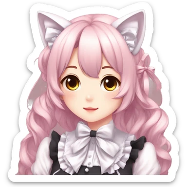 Gorgeous anime style catgirl with blushing face with maid outfit bow tie idol model kawaiicore pearly petite simplistic aesthetic trending style sticker