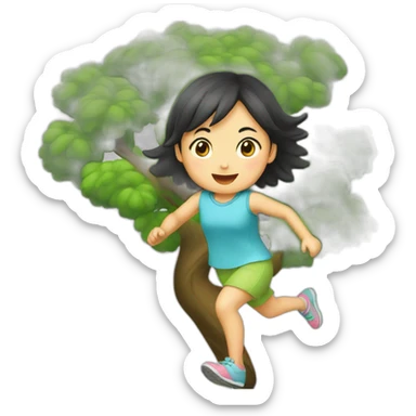 little asian girl running round a tree sticker