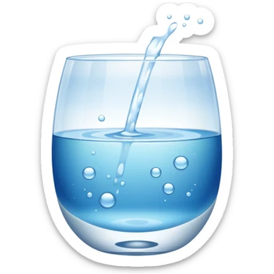 transparent glass of water, three-quarters full, with a white effervescent tablet dissolving at the bottom. sticker