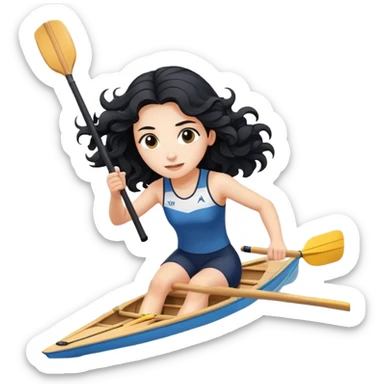 girl with long black wavy hair rowing in Olympic rowing sport, with single oar sticker