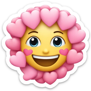 Happy blushed with pink hearts around it  sticker