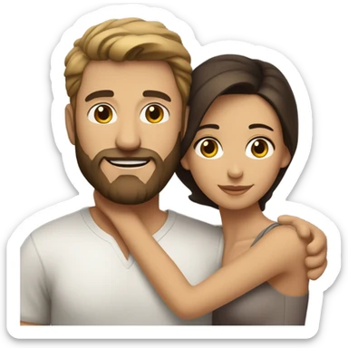 Dark haired white man with beard hugging beautiful woman with medium tan skin and short dark brown hair  sticker
