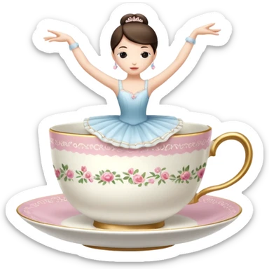 A teacup with arms and legs dancing like a ballerina sticker