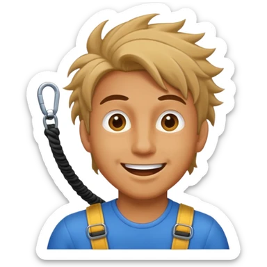 bungee jumping man face only with flying hair sticker