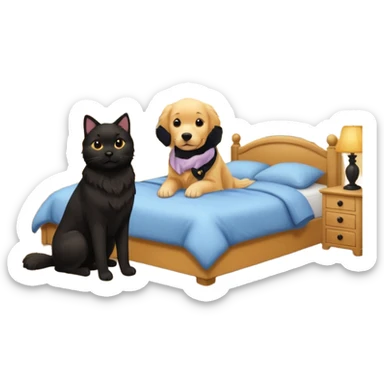 1 golden retriever and 1 black cat in a bedroom sticker