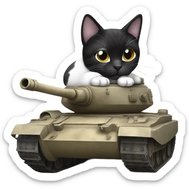 A spotted black and white cat on a tank  sticker