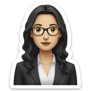 white woman with glasses and long dark hair wearing a suit sticker