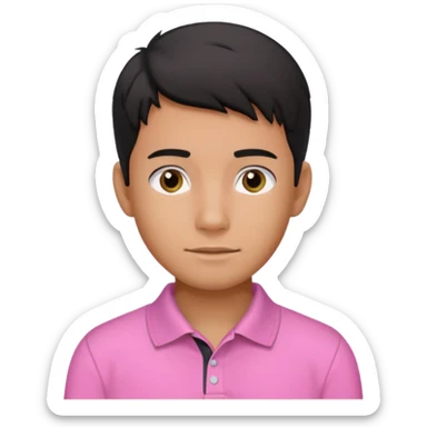 generate a pretty bratz boy wearing a pink polo shirt. Black middle part hair. handsome sticker