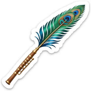 Small and single Peacock feather and flute like horizontal sticker