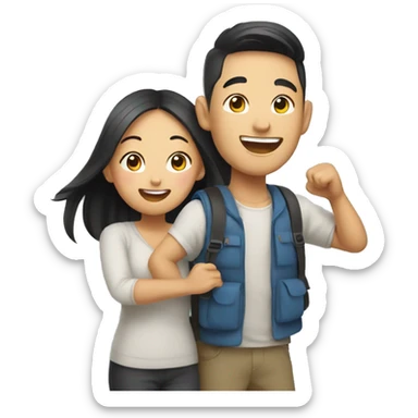Cute Asian couple excitedly traveling  sticker