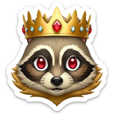 Gold Racoon with gold with red jewelled crown sticker
