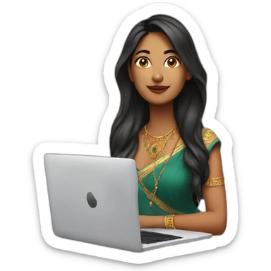 Beautiful Indian woman in front of laptop sticker