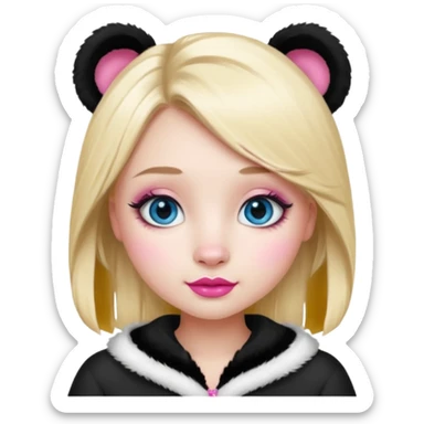 Blonde girl with lashes and  blue eyes pink lips (Barbie) in a panda outfit sticker