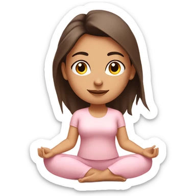 Brunette yoga beautiful girl in light pink clothes sitting on a yoga mat sticker