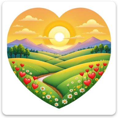 heart with sunrise meadow theme sticker