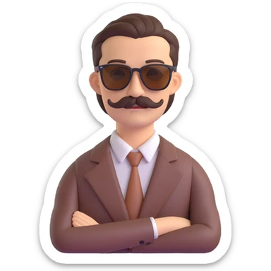 confident man with brown slicked-back hair, thick mustache, sunglasses, mafia boss vibe sticker