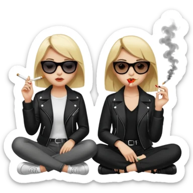Blonde hair girl and black hair girl smoking cigarettes edgy sitting on curb sunglasses  sticker