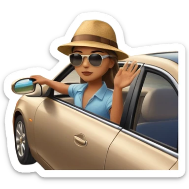 A person stands outside of to a car parked on the side of a long, open road. The sky ahead is clear and glowing, full of possibilities. One hand is on the steering wheel, the other points forward. The rearview mirror reflects storm clouds, but the windshield shows sunlit mountains ahead.  sticker