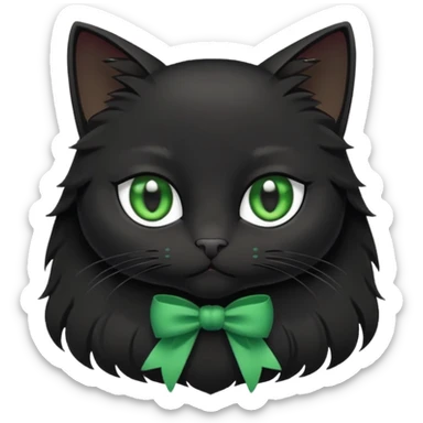 A black cat with sly green eyes and a white bow around its neck sticker