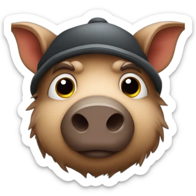 Full face sad boar with stubble in a black winter hat sticker