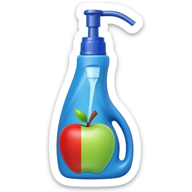 angled plastic squeeze bottle with curved neck and pointed nozzle for toilet rims, opaque or slightly translucent, bold colors blue, green, red, firm ergonomic shape, no label, brush, or toilet, apple emoji style, soft lighting, subtle shadows, transparent background, emoji scale sticker