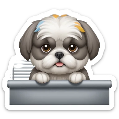 cute all grey shih tzu peeking through window blinds sticker
