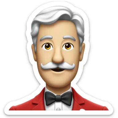 a butler in a red suit with a moustache invites you to come in sticker