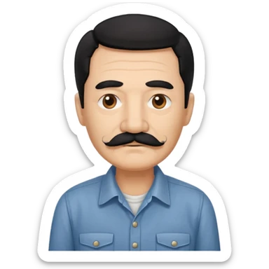Old man with black hair and eyes mustache and working shirt sticker