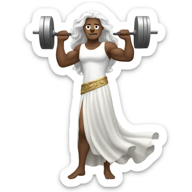 white Poseidon lift weight . long white hair white dress. sticker
