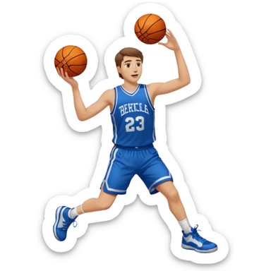 A white man with brown hair with a basketball, doing a layup sticker