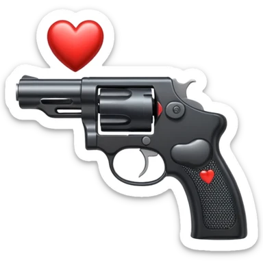 Black hand gun shooting a heart bullets out of the tip  sticker