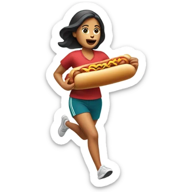 Mexican woman running with a hotdog  sticker