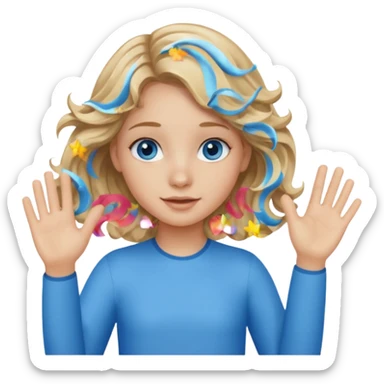 teen girl with wavy dirty blonde hair and ocean blue eyes waving sticker