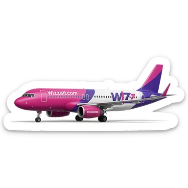 Wizz Air Airbus A320 airplane, pink and purple livery, side view, clean background sticker