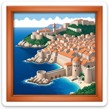 Cinematic Realistic Dubrovnik Landmark Emoji, showcasing the historic walled city with its terracotta rooftops, stone fortifications, and the deep blue Adriatic Sea stretching beyond. sticker