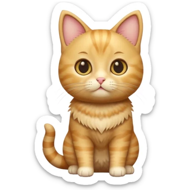 A 3D cartoon golden tabby Munchkin cat with short legs, wide eyes, and warm fur pattern, cinematic lighting, Memoji-style rendering.. full body or half body. sticker