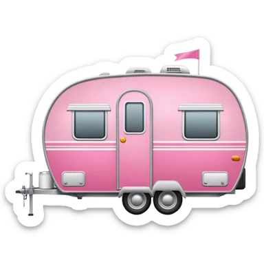 Realistic portable pink and gray camping trailer isolated.    sticker