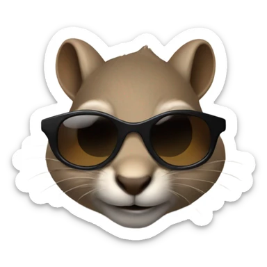 Blind squirrel with dark sunglasses on with acorn sticker