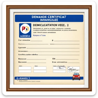 do I without the words The image shows a French vehicle registration form called "Demande de Certificat d'Immatriculation d'un Véhicule" or "Carte Grise." It is used to register a vehicle in France. The form includes sections for vehicle details, applicant information, residence, technical characteristics, additional information, and signature. It must be accurately completed to avoid delays in processing. sticker