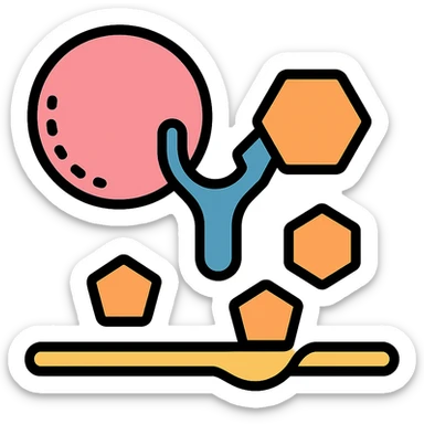 Ultra-detailed illustration of enzyme digestion: amylase breaking starch into sugars near a cell membrane. Clean white background, no text. Scientific but simple sticker