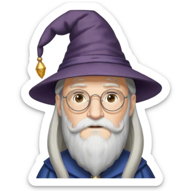Design Albus Dumbledore with long white beard, half-moon glasses, wizard hat & wise expression. sticker