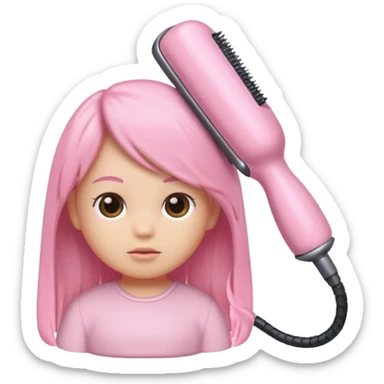 A baby pink color with hair iron in iOS emoji style, 3D icon, plastic texture, soft reflection, minimalist design. sticker