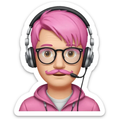just headphone and spectacles, mustached pink hair guy, no microphone sticker