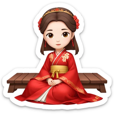 Beautiful girl wearing red Hanfu wedding dress sitting sticker