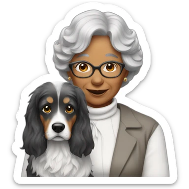 Chien gris avec une grand mère aux cheveux noirs sticker