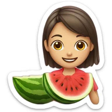A girl eating a watermelon and smiling sticker