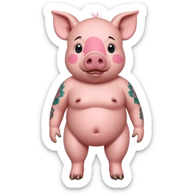 full body of pig having tattoo, front view sticker